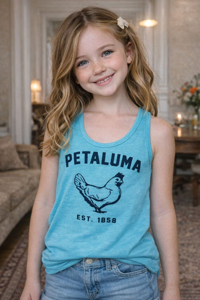 Girl’s Petaluma Chicken Racerback Tank - Turquoise