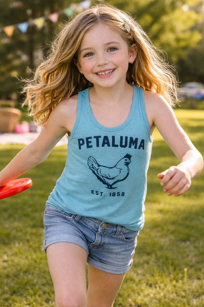 Girl’s Petaluma Chicken Racerback Tank - Turquoise