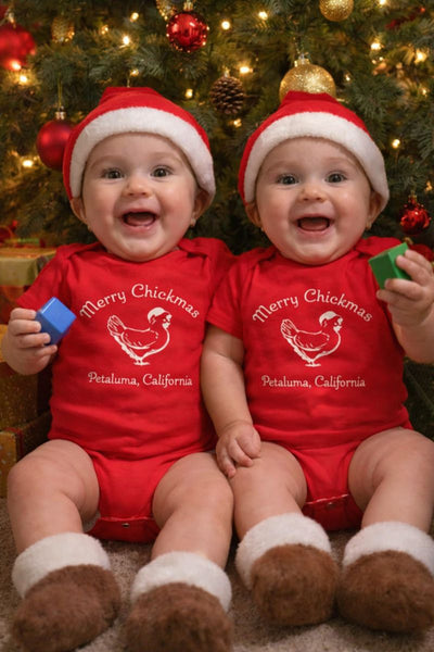 Merry Chickmas Petaluma Chicken Onesie Red- Baby