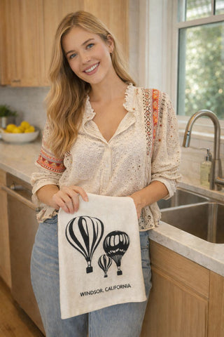 Windsor Hot Air Ballon Tea Towel- Organic Flour Sack