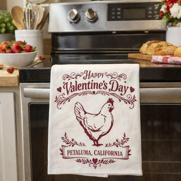 Happy Valentine's Day Petaluma Chicken Organic Flour Sack 27" x 27"