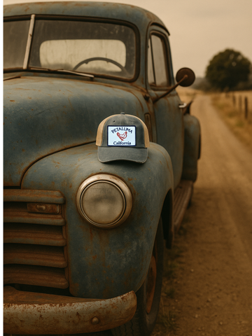 Petaluma Chicken Patch Distressed Trucker Hat, Navy Blue