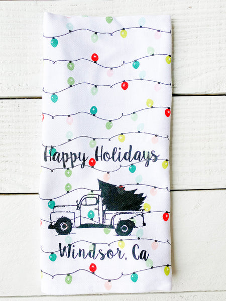 Happy Holidays Windsor Luma Vintage Tea Towel- Holiday Lights