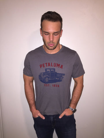 Men's T-shirt with Petaluma Truck logo in Asphalt