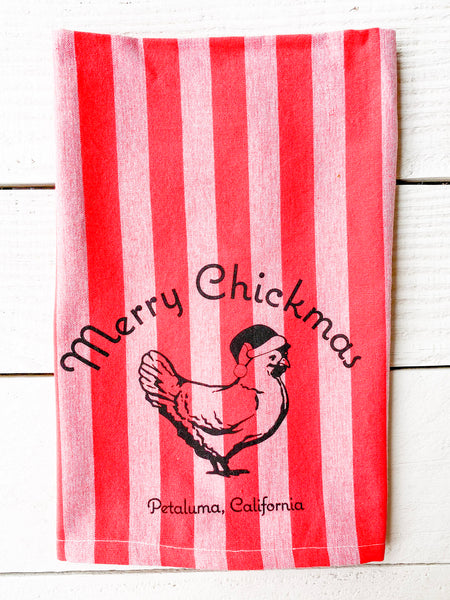 Luma Vintage Merry Chickmas Petaluma Tea Towel - Red/Mauve Thick Stripe