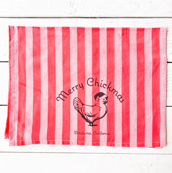 Luma Vintage Merry Chickmas Petaluma Tea Towel - Red/Mauve Thick Stripe
