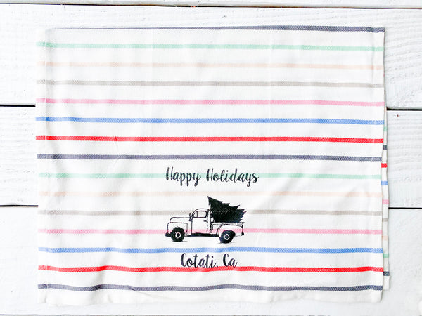 Luma Vintage Happy Holidays Cotati Tea Towel- Multi-Stripe