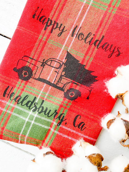 Luma Vintage Happy Holidays Healdsburg Towel- Xmas Tartan