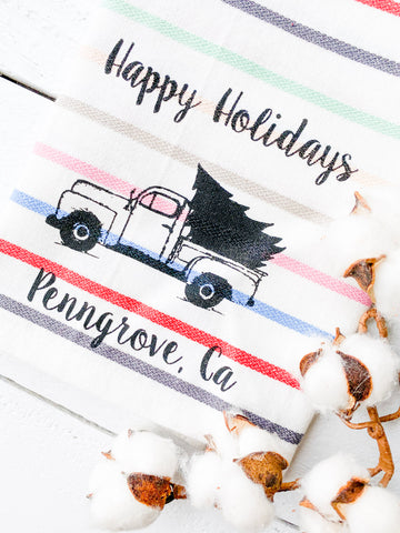 Luma Vintage Happy Holidays Penngroven Tea Towel- Multi-Stripe