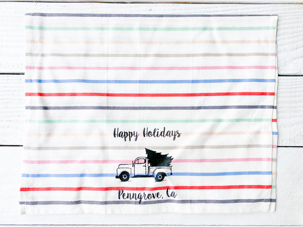 Luma Vintage Happy Holidays Penngroven Tea Towel- Multi-Stripe