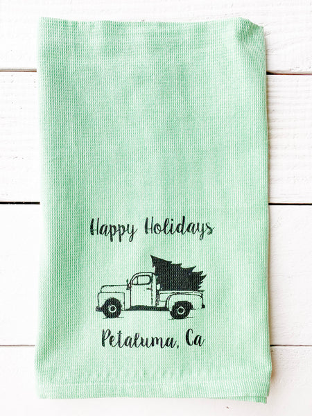 Luma Vintage Happy Holidays Petaluma Tea Towel - Green