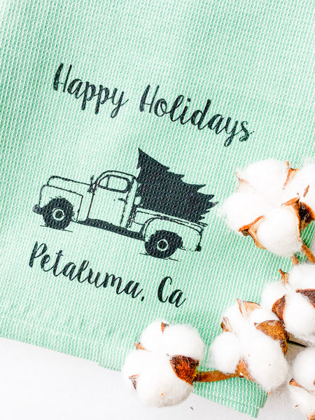Luma Vintage Happy Holidays Petaluma Tea Towel - Green