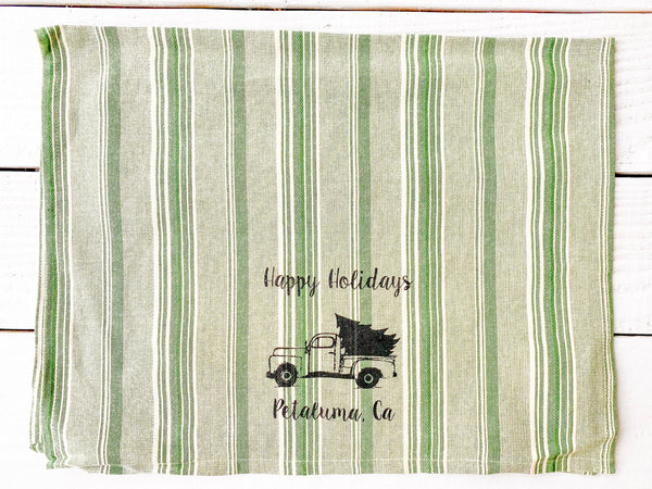Luma Vintage Happy Holidays Petaluma Tea Towel - Green Multi- Stripe
