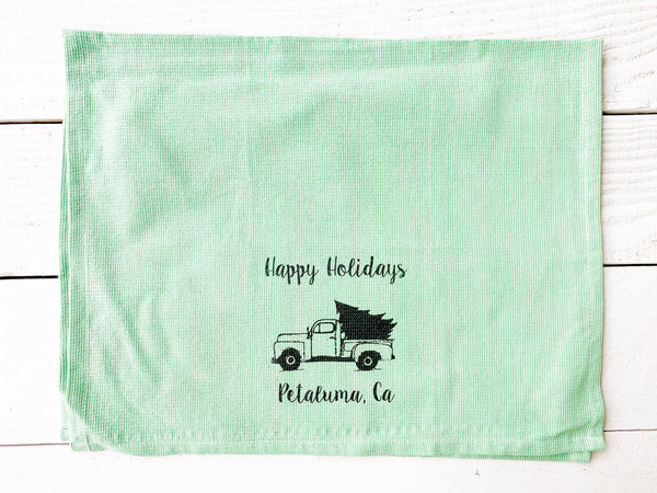 Luma Vintage Happy Holidays Petaluma Tea Towel - Green