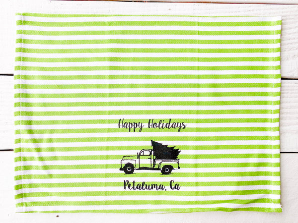 Luma Vintage Happy Holiday Petaluma Tea Towel - Green Stripe