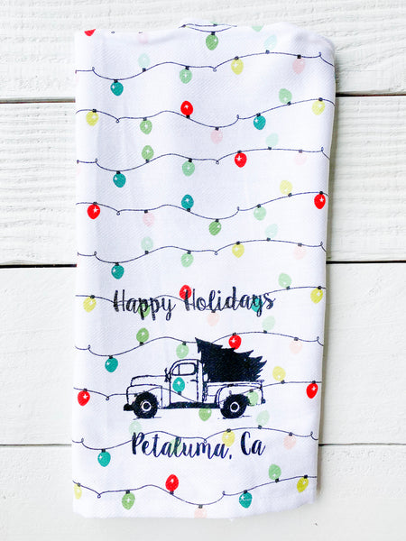 Luma Vintage Happy Holidays Petaluma Tea Towel -Holiday Lights
