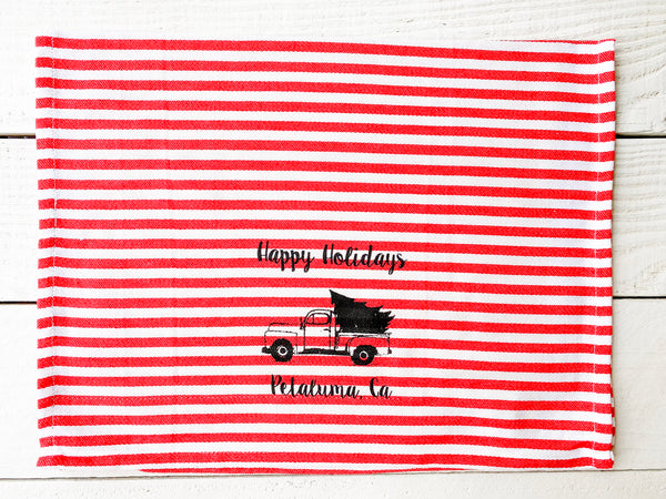 Luma Vintage Happy Holiday Petaluma Tea Towel - Red Stripe