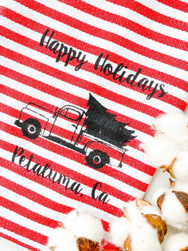Luma Vintage Happy Holiday Petaluma Tea Towel - Red Stripe