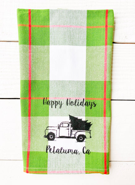 Luma Vintage Happy Holidays Petaluma Tea Towel - Xmas Plaid