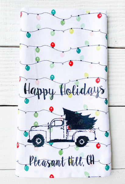 Luma Vintage Happy Holidays Pleasant Hill Tea Towel- Holiday Lights