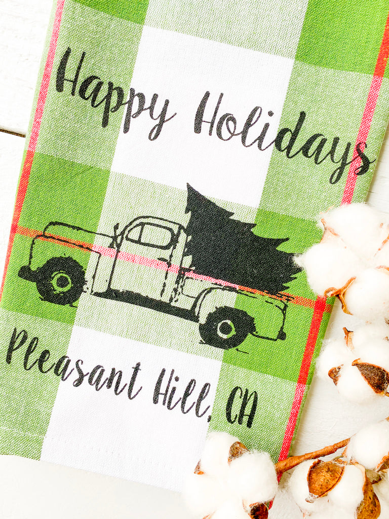 Luma Vintage Happy Holidays Pleasant Hill Tea Towel- Xmas Plaid