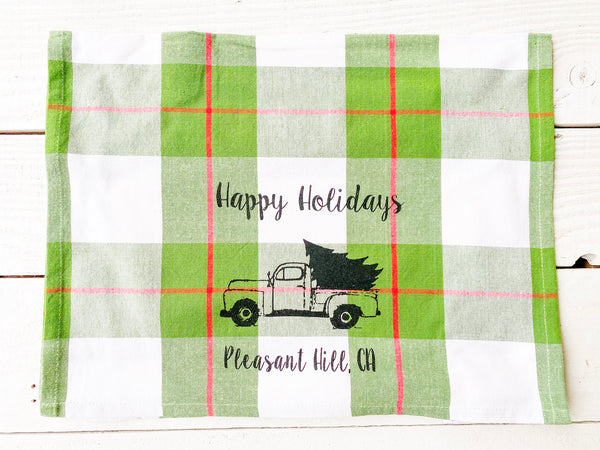 Luma Vintage Happy Holidays Pleasant Hill Tea Towel- Xmas Plaid