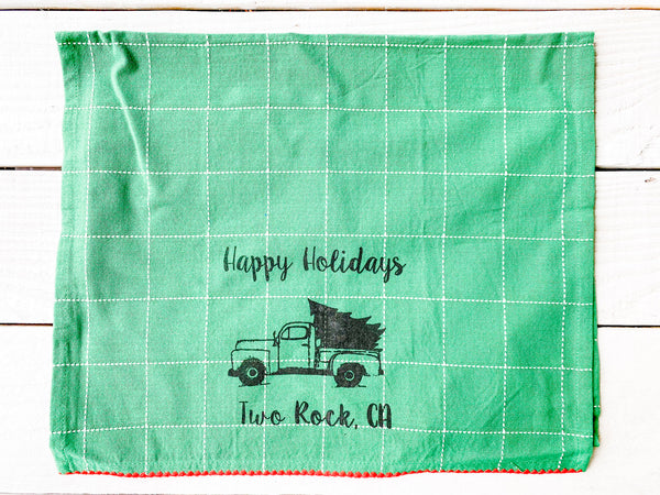 Luma Vintage Happy Holidays Two Rock Towel- Green Check