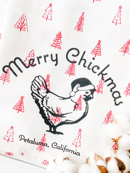 Luma Vintage Merry Chickmas Petaluma Tea Towel- Multi- Xmas Trees
