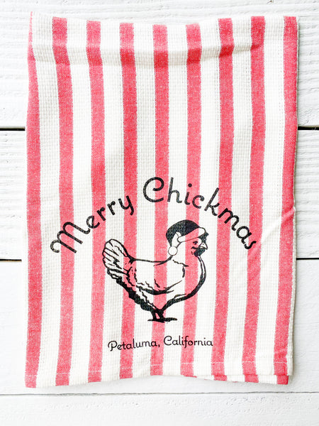 Luma Vintage Merry Chickmas Petaluma Tea Towel-Red Stripe