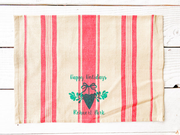 Luma Vintage Rohnert Park Happy Holidays Tea Towel-Red French Stripe