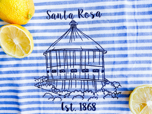 Luma Vintage Santa Rosa Round Barn Tea Towel- Blue and White Preppy Stripe