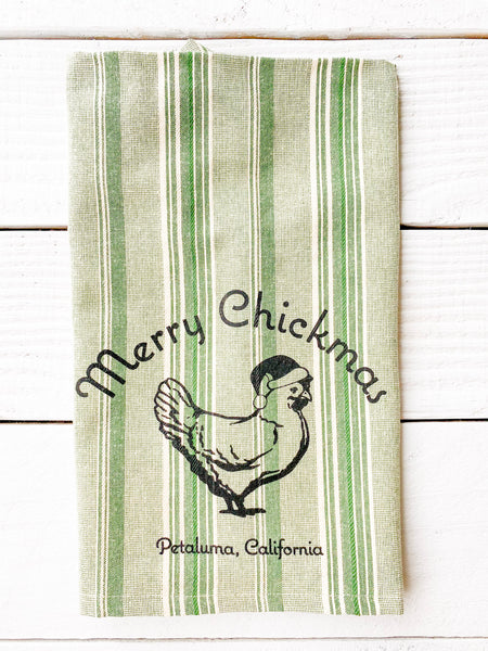 Merry Chickmas Petaluma Luma Vintage - Green Vertical Mulit- Stripe