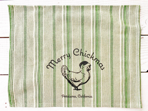 Merry Chickmas Petaluma Luma Vintage - Green Vertical Mulit- Stripe