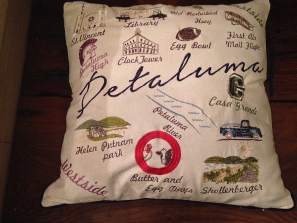 Embroidered Petaluma Landmark/Map Pillow Cover
