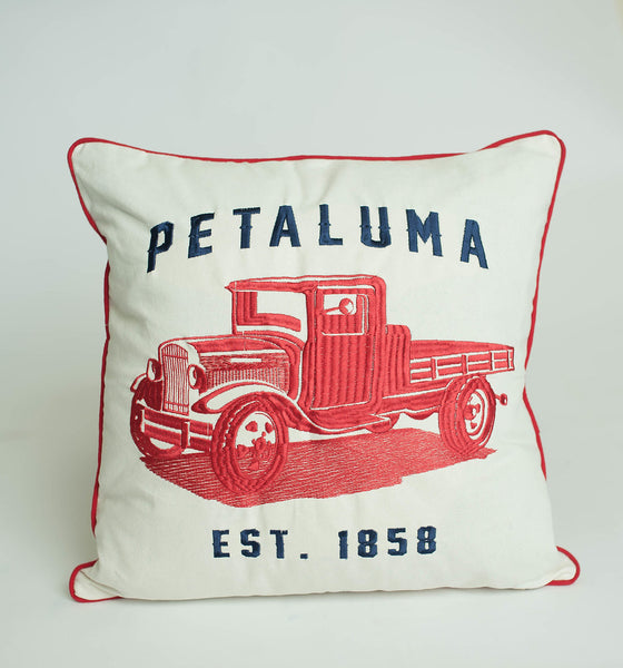 Embroidered Petaluma Red Truck Pillow Cover- As Seen in Country Living Magazine