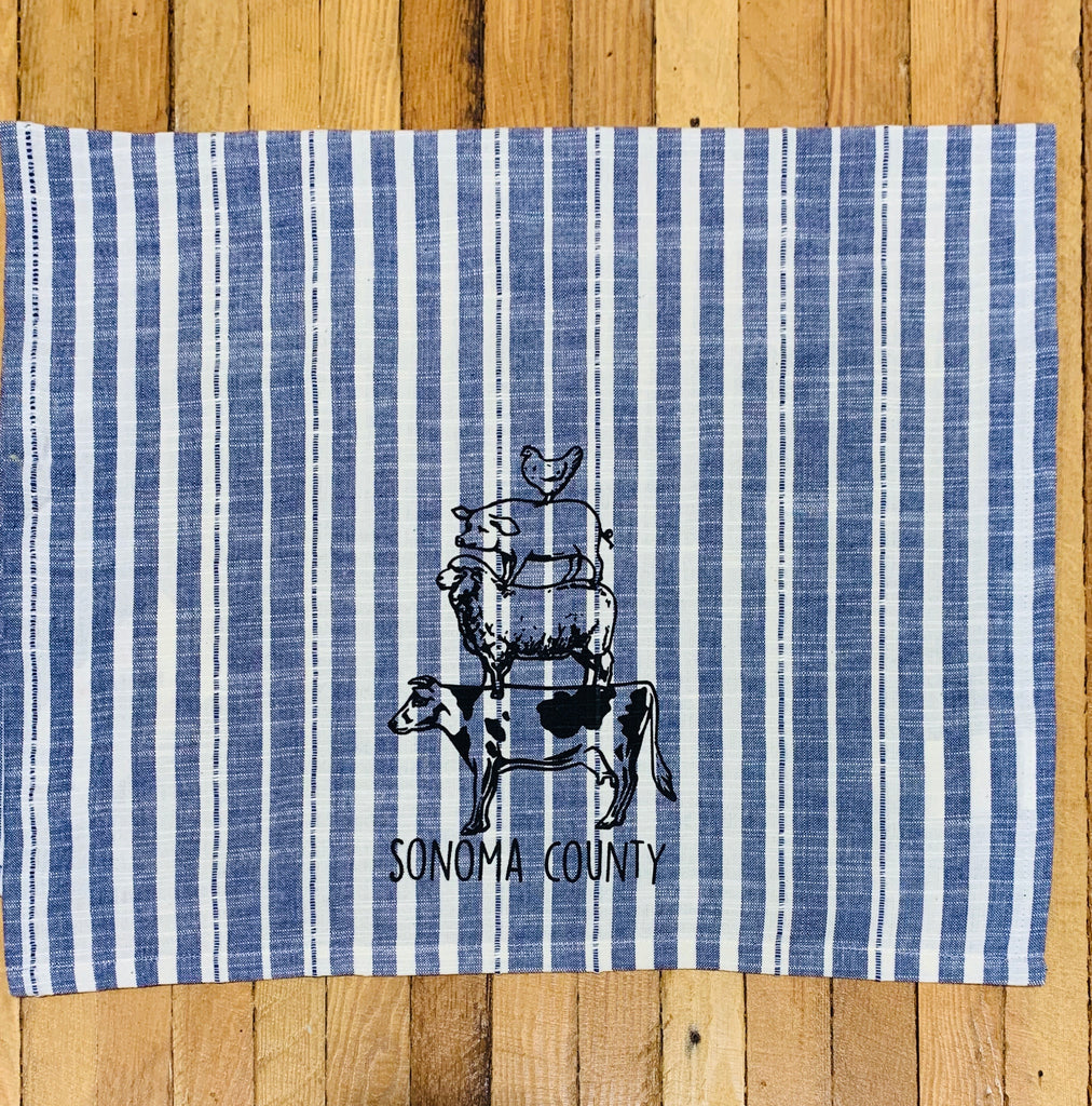 Luma Vintage Animal Stack Sonoma County Tea Towel -  Rustic Blue Stripe