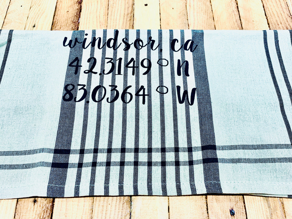 Luma Vintage  Windsor, Ca Longitude/Latitude Tea Towel