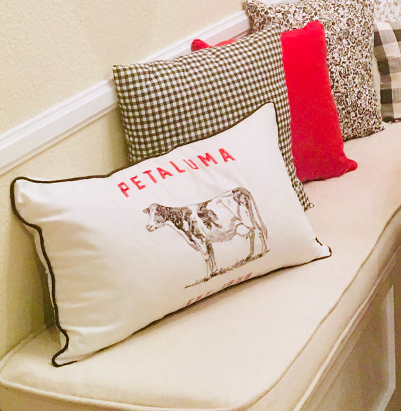 Petaluma Cow  Embroidered Lumbar Pillow Cover- Luma Vintage