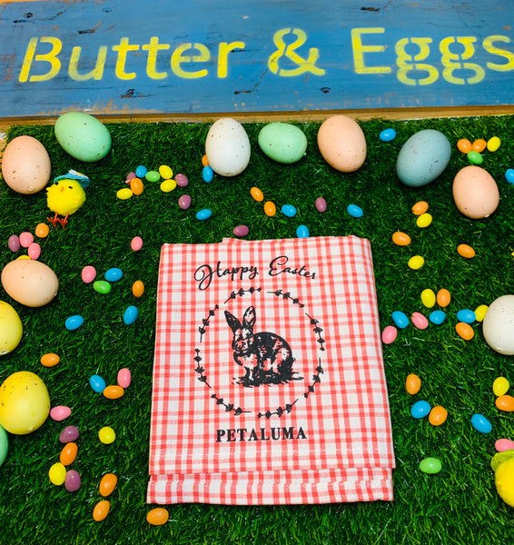 Happy Easter Petaluma Tea Towel- Orange Sherbet Plaid