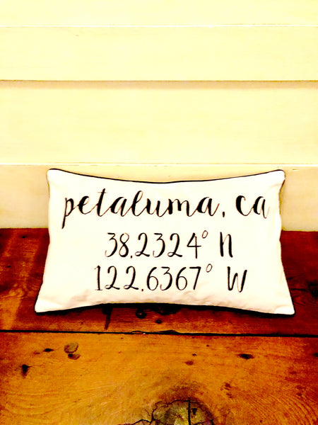 Petaluma Longitude Latitude Embroidered Lumbar Pillow Cover