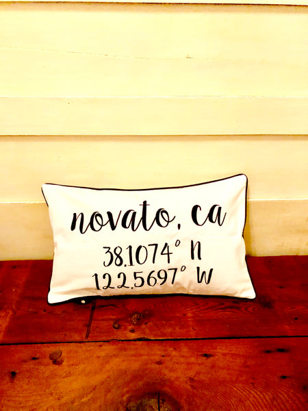 Novato Longitude Latitude Embroidered Lumbar Pillow Cover