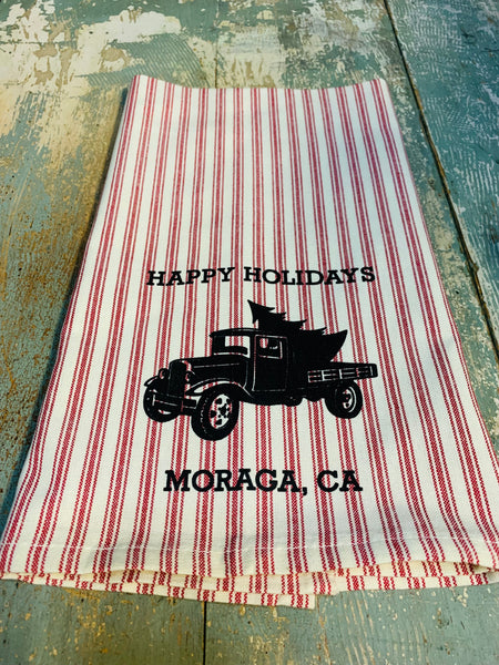 Moraga Happy Tea Towel - Red Ticking