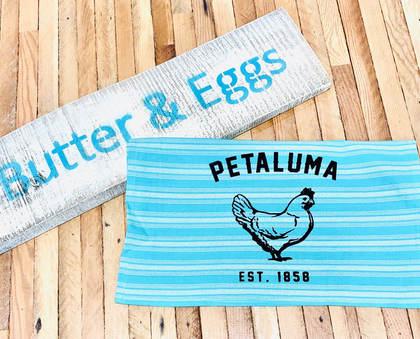 Teal Tea Towel with Luma Vintage Petaluma Chicken