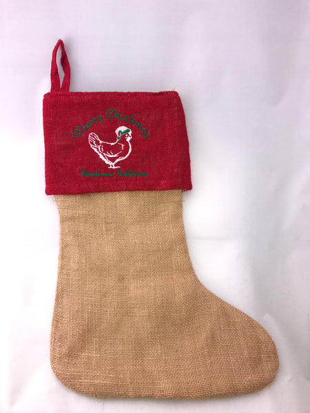 Merry Chickmas Burlap Stocking