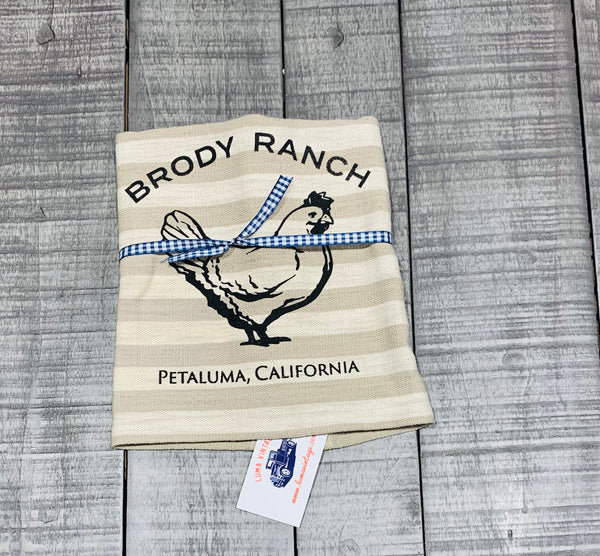 Brody Ranch Tea Towel with Luma Vintage Petaluma Chicken- Beige Stripe