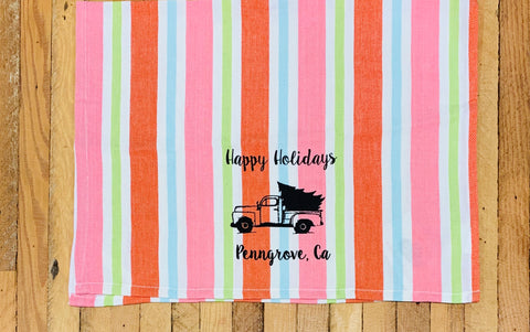 Luma Vintage Happy Holidays Penngrove Tea Towel - Candy Stripe