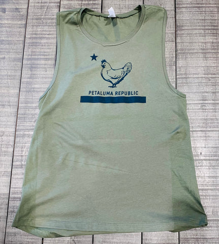 Women's Muscle Shirt Petaluma Republic- Military Green