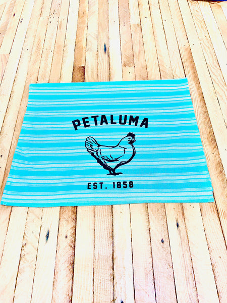 Teal Tea Towel with Luma Vintage Petaluma Chicken