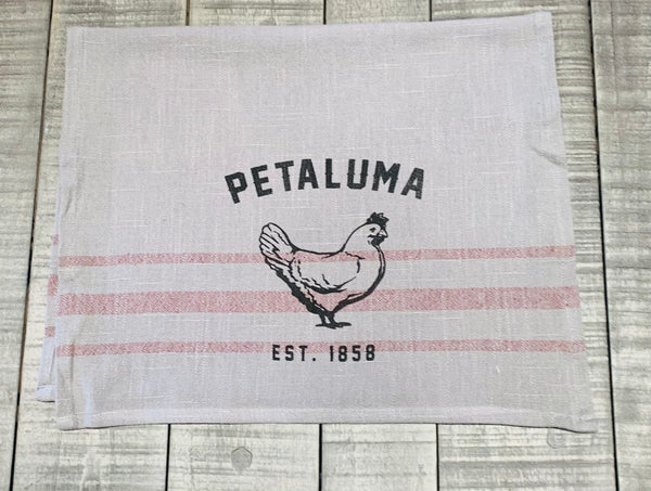 Grey with Merlot Stripe Tea Towel with Luma Vintage Chicken
