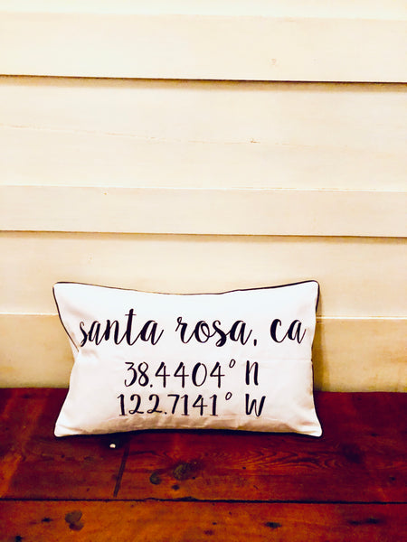 Santa Rosa Longitude Latitude Embroidered Lumbar Pillow Cover